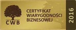 SANIN - CERTYFIKAT WIARYGODNOŚCI BIZNESOWEJ ZA ROK 2016